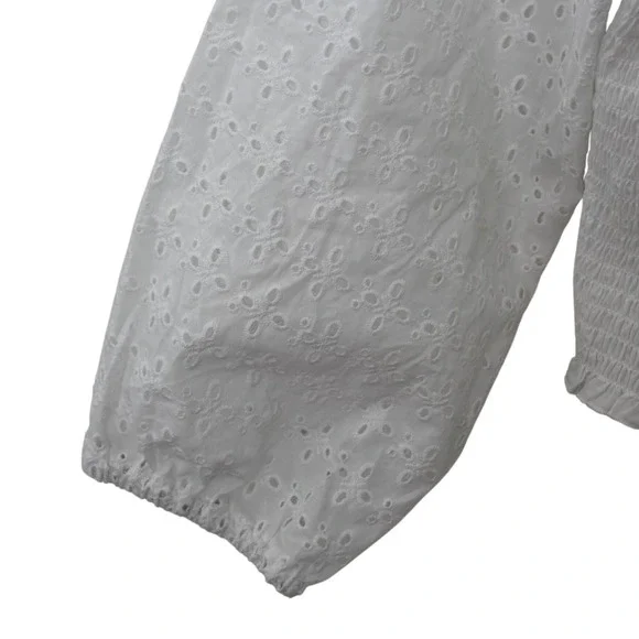 Love Tree White Eyelet Crop Top Smocked Square Neck Long Sleeve Coquette Large - Picture 6 of 13